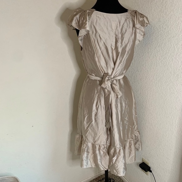 LOFT Ann Taylor Shiny Light Gold Ruffle Fit And Flare Pretty Dress Size 12(1067) - Picture 5 of 16